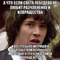 а что если света лебедева не любит разчлененку и извращества и все это было матрицей и наебательством вселенского масштаба? а что если ее самой вообще нет?