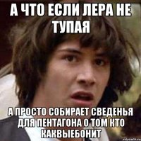 а что если лера не тупая а просто собирает сведенья для пентагона о том кто каквыебонит