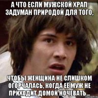 а что если мужской храп задуман природой для того, чтобы женщина не слишком огорчалась, когда её муж не приходит домой ночевать...