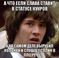 а что если слава ставит в статусе кукров а на самом деле,вырубил колонки и слушает сплин в плеере