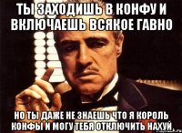 ты заходишь в конфу и включаешь всякое гавно но ты даже не знаешь что я король конфы и могу тебя отключить нахуй