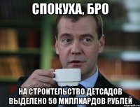 спокуха, бро на строительство детсадов выделено 50 миллиардов рублей