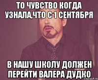 то чувство когда узнала,что с 1 сентября в нашу школу должен перейти валера дудко