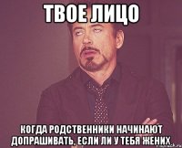 твое лицо когда родственники начинают допрашивать, если ли у тебя жених