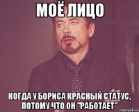 моё лицо когда у бориса красный статус, потому что он "работает"