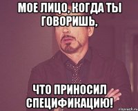 мое лицо, когда ты говоришь, что приносил спецификацию!