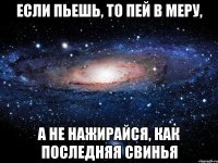 если пьешь, то пей в меру, а не нажирайся, как последняя свинья