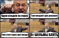 Идем взодом по парку Там пиздуют две девушки Там стоят курят две пизды От ШЕЛЬМЫ БЛЯТЬ