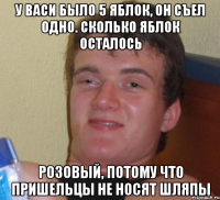 у васи было 5 яблок, он съел одно. сколько яблок осталось розовый, потому что пришельцы не носят шляпы