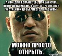 а что если я скажу тебе, что банку на которой написано "в случае требования экстренной дозы алкоголя разбить" можно просто открыть.