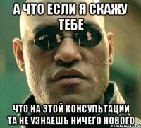 а что если я скажу тебе что на этой консультации та не узнаешь ничего нового