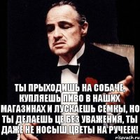 Ты прыходишь на собаче, купляешь пиво в наших магазинах и лускаешь семкы, но ты делаешь це без уважения, ты даже не носыш цветы на ручеек!