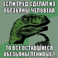 если труд сделал из обезьяны человека то все оставшиеся обезьяны ленивые?