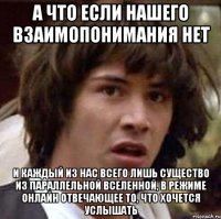 а что если нашего взаимопонимания нет и каждый из нас всего лишь существо из параллельной вселенной, в режиме онлайн отвечающее то, что хочется услышать