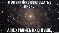 мечты нужно воплощать в жизнь, а не хранить их в душе.