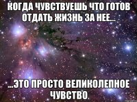 когда чувствуешь что готов отдать жизнь за нее... ...это просто великолепное чувство