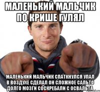 маленький мальчик по крише гулял маленький мальчик спаткнулся упал в воздухе сделал он сложное сальто долго мозги соскребали с освальта