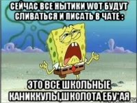 сейчас все нытики wot будут сливаться и писать в чате : это все школьные каниккулы,школота ебу*ая