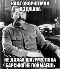 как говорил мой дэдушка не дэлай шаурму, пока барсика не поймаешь