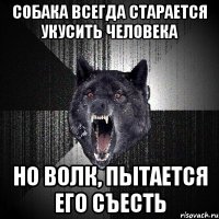 собака всегда старается укусить человека но волк, пытается его съесть