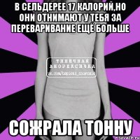 в сельдерее 17 калорий,но они отнимают у тебя за переваривание ещё больше сожрала тонну