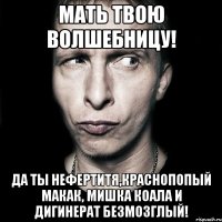 мать твою волшебницу! да ты нефертитя,краснопопый макак, мишка коала и дигинерат безмозглый!