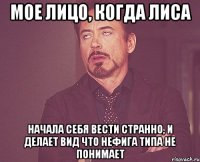 мое лицо, когда лиса начала себя вести странно, и делает вид что нефига типа не понимает