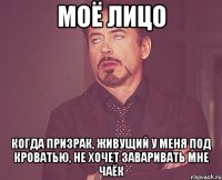 моё лицо когда призрак, живущий у меня под кроватью, не хочет заваривать мне чаёк