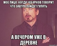 мое лицо, когда чебурков говорит что завтра пойдет гулять а вечером уже в деревне