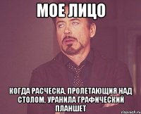 мое лицо когда расческа, пролетающия над столом, уранила графический планшет