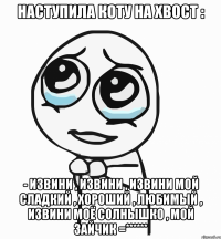 наступила коту на хвост : - извини , извини , извини мой сладкий , хороший , любимый , извини моё солнышко , мой зайчик =******