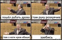 пошёл рубать дрова там руку розхуячив там з ноги кров ебаше заебись