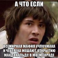 а что если всемирная мафия учпочмака и чеберека мешают открытию макдональдс в моем городе