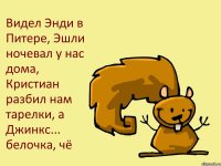 Видел Энди в Питере, Эшли ночевал у нас дома, Кристиан разбил нам тарелки, а Джинкс... белочка, чё