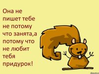 Она не пишет тебе не потому что занята,а потому что не любит тебя придурок!