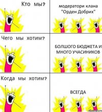 модератори клана "Орден Добрих" болшого бюджета и много учасиников всегда