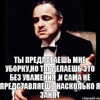 ты предлагаешь мне уборку,но ты делаешь это без уважения ,и сама не представляешь насколько я занят