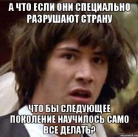 а что если они специально разрушают страну что бы следующее поколение научилось само все делать?