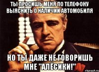 ты просишь меня по телефону выяснить о наличии автомобиля но ты даже не говоришь мне "алёсики!"