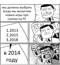 мы должны выбрать когда мы выпустим новые игры про соника на PC 1.2013 2.2015 3.2018 в 2014 году