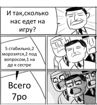 И так,сколько нас едет на игру? 5 стабильно,2 морозятся,2 под вопросом,1 на др к сестре Всего 7ро