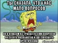 ты сказала, что у нас мало вопросов но в каждом из тридцати семи вопросов по десять подпунктов и еще двадцать практических