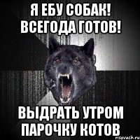 я ебу собак! всегода готов! выдрать утром парочку котов