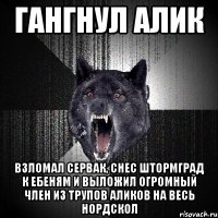 гангнул алик взломал сервак, снес штормград к ебеням и выложил огромный член из трупов аликов на весь нордскол