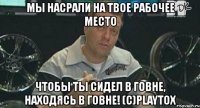 мы насрали на твое рабочее место чтобы ты сидел в говне, находясь в говне! (с)playtox