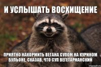 Приятно накормить вегана супом на курином бульоне, сказав, что суп вегетарианский и услышать восхищение