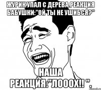 журик упал с дерева.реакция бабушки:"ой ты не ушибся?" наша реакция:"лооох!! ".