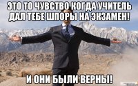 это то чувство когда учитель дал тебе шпоры на экзамен! и они были верны!