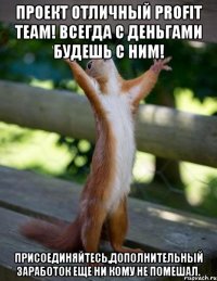 проект отличный profit team! всегда с деньгами будешь с ним! присоединяйтесь,дополнительный заработок еще ни кому не помешал.