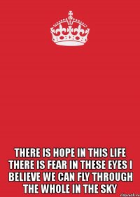  there is hope in this life there is fear in these eyes i believe we can fly through the whole in the sky